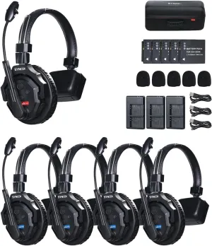 SYNCO XTalk X5 2.4GHz Wireless Headset Intercom System 5 Person Team Communication with Noise Cancellation Hardcase Single Ear 400m Operating Range for Movie Shoot Live Show Stage Performance
