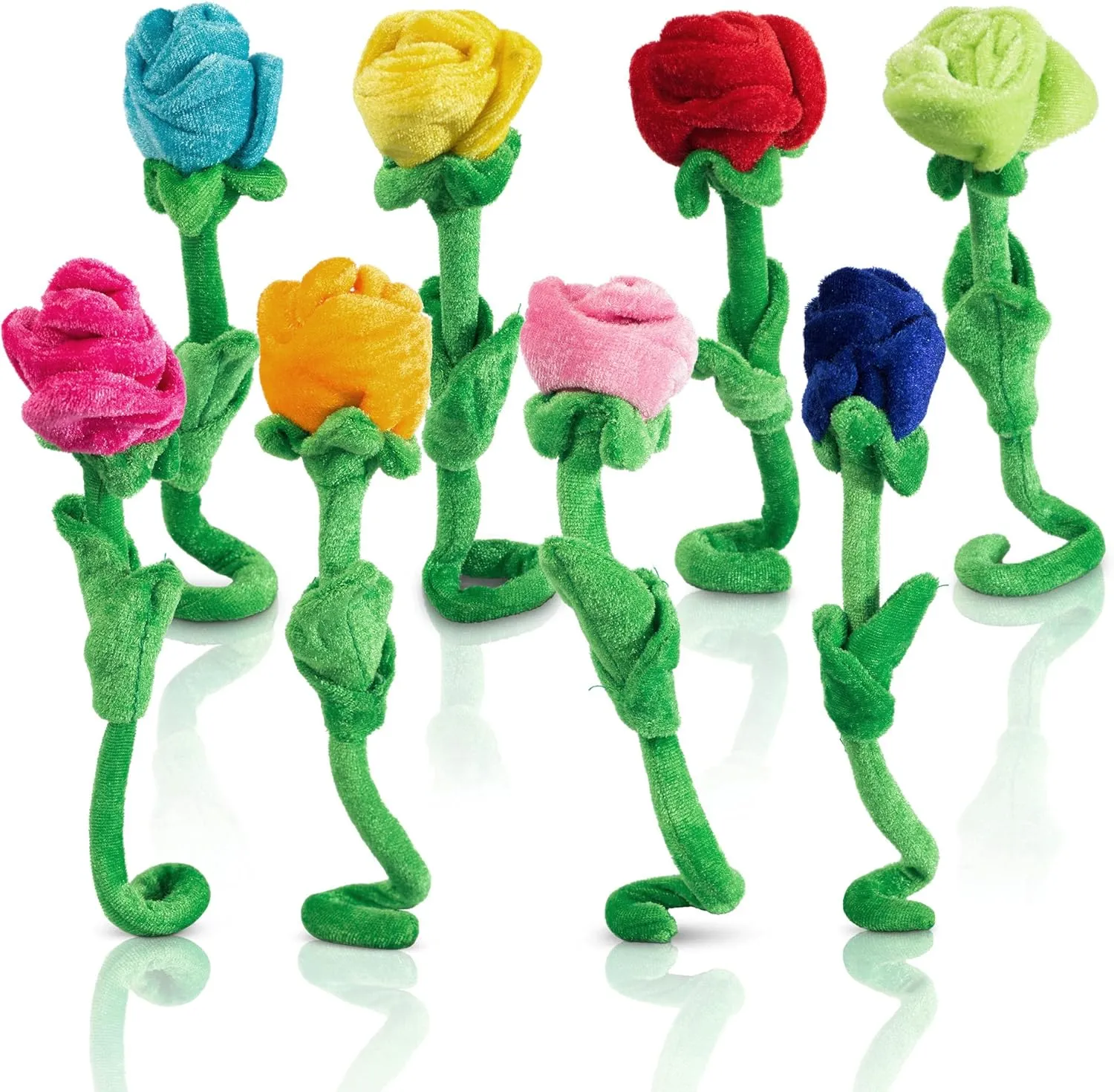 T play Rose Flower Plush Kids : Bendable Stem Stuffed Toy - Soft Felt Bendy Bouquet Set