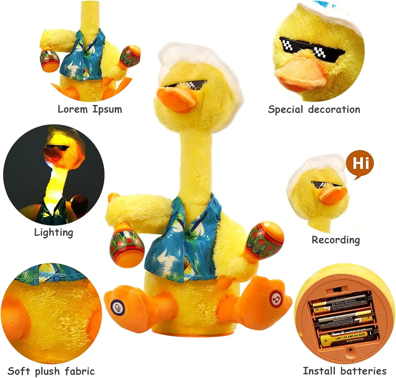 Talking Dancing Duck Toy, Repeating What You Say, Mimicking Toy Dancing Duck Baby Toys for Infants, Singing Duck Stuffed Animal Plush Toys, Baby Toys 6-12 Months Musical Interactive Tummy Time Gifts