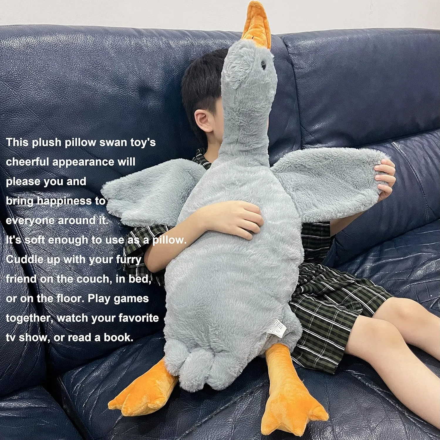 Tanha Goose Plush, Goose Stuffed Animal, Grey Stuffed Goose, Soft and Cute Duck Plush Gift for Kids and Adults（35 inch, 90cm）