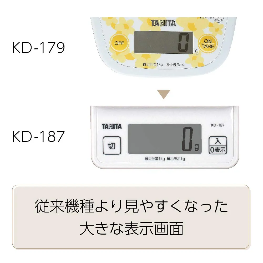 Tanita KD-187 WH Cooking Scale, 0.3 oz (1 g) Units of Up to 2.2 lbs (1 kg), Includes Hook Holes for Convenient Storage, White, Kitchen Scale, Cooking, Digital