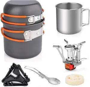 TARSHYRY 8pcs Camping Cookware Set,Folding Camping Stove Lightweight Pot Pan Set with Stainless Steel Cup and Fork Spoon for Outdoors Cooking Camping Hiking Picnic Backpacking