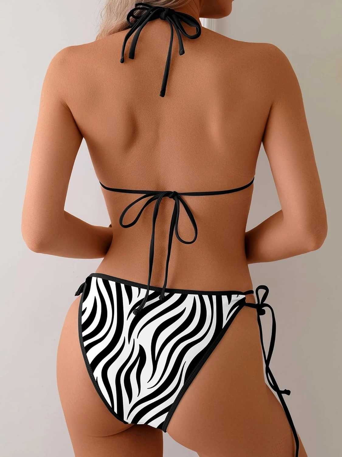 TASHEHE Women's Triangle String Bikini Set Sexy Tie Side Two Piece Swimsuit Cute Halter Bathing Suit