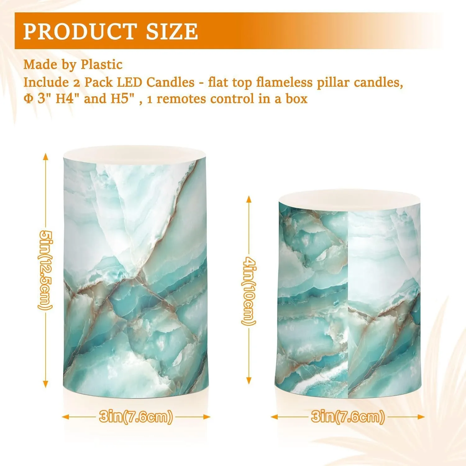 Teal White Marble Flameless Candles with Remote and Timer Pillar Candles Set of 2 Flickering Led Battery Operated Candles for Halloween Christmas Wedding Decor