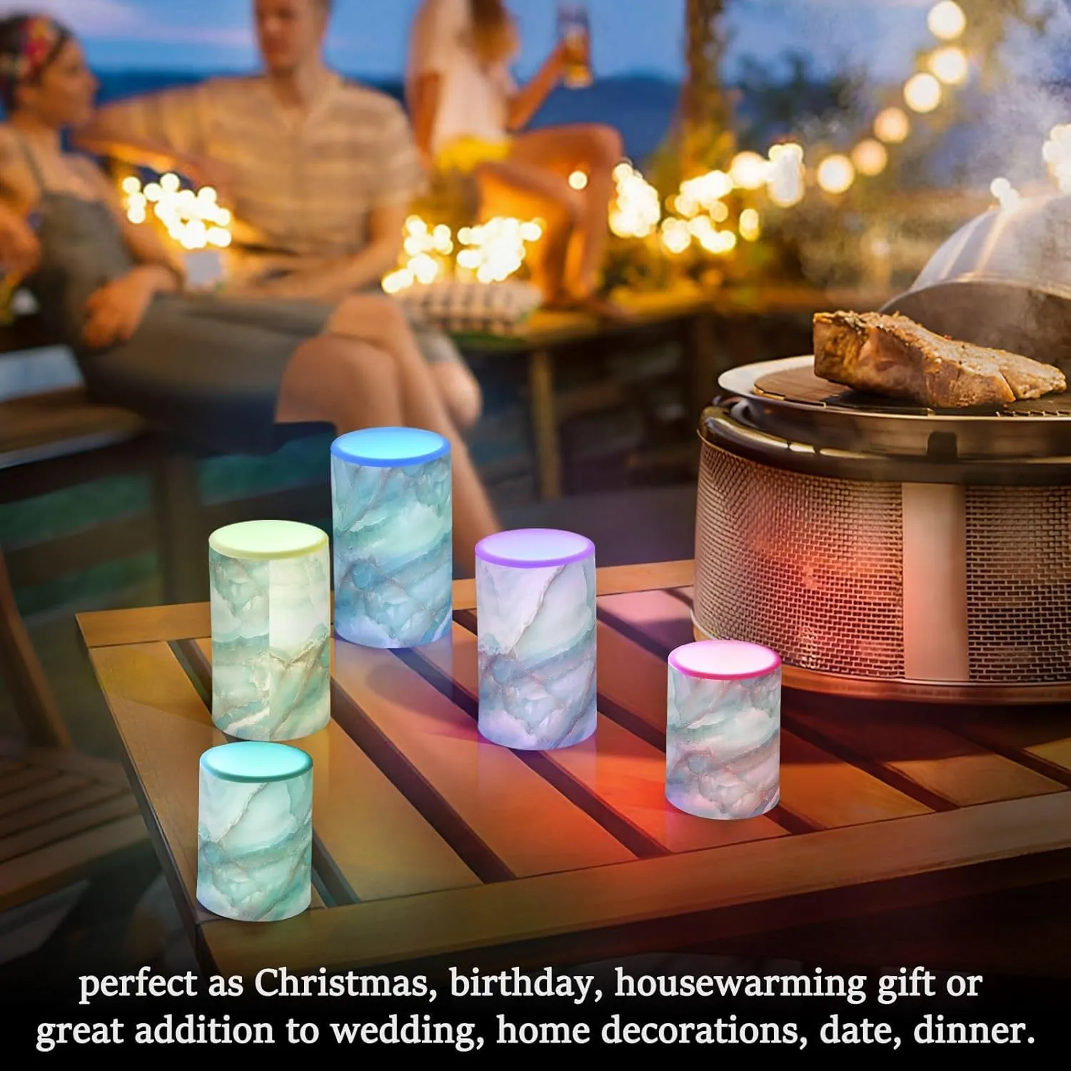 Teal White Marble Flameless Candles with Remote and Timer Pillar Candles Set of 2 Flickering Led Battery Operated Candles for Halloween Christmas Wedding Decor