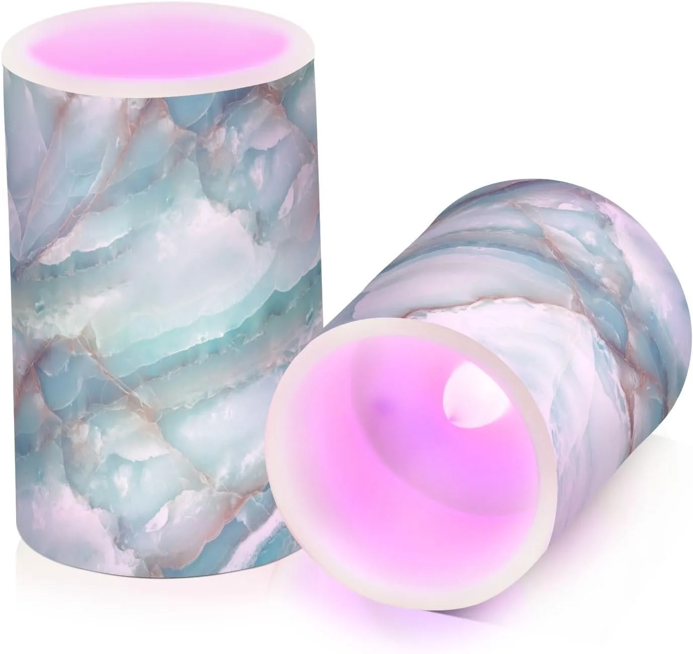 Teal White Marble Flameless Candles with Remote and Timer Pillar Candles Set of 2 Flickering Led Battery Operated Candles for Halloween Christmas Wedding Decor