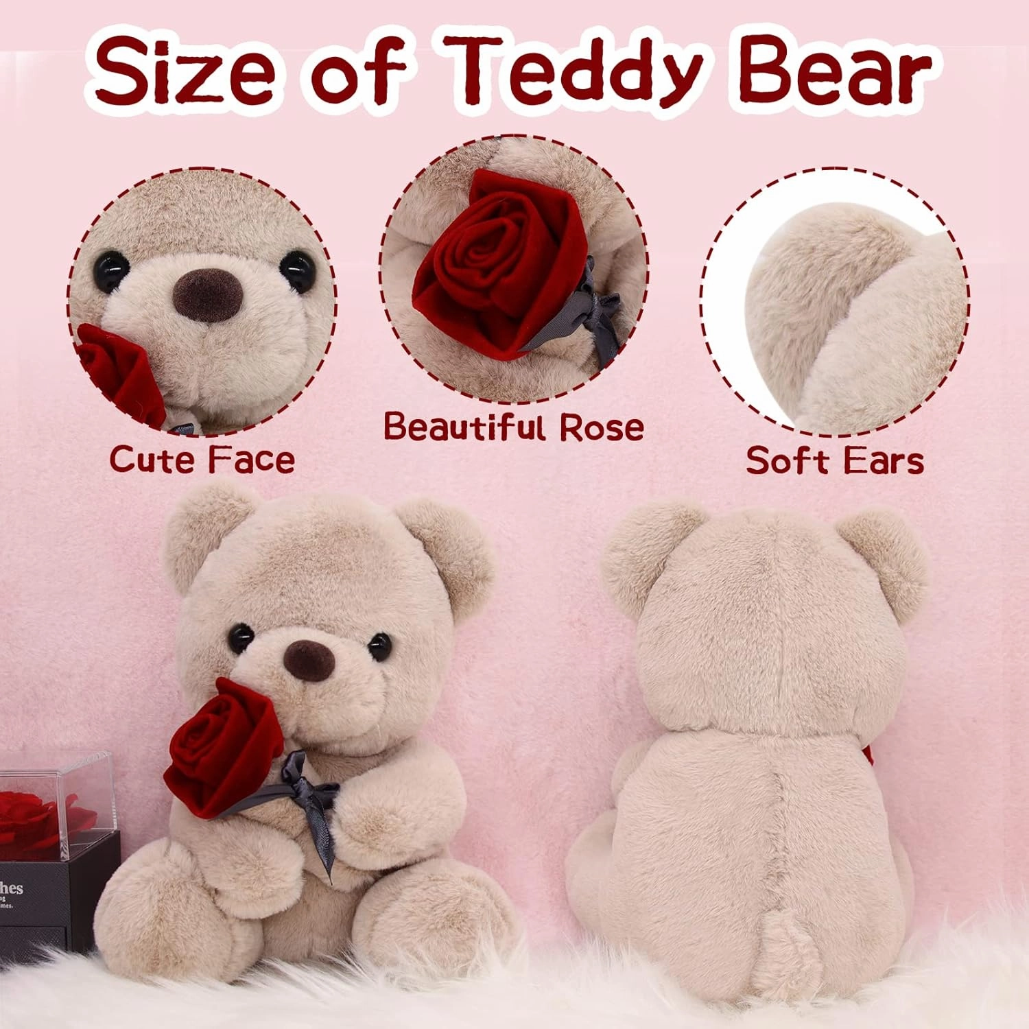 Teddy Bear Stuffed Animals with Rose, 9Inch Valentines Day Teddy Bear, Valentines Day Gift for Girlfriend Boyfriend Kids, Kawaii Bear Plush, Anniversary,Birthdays Present