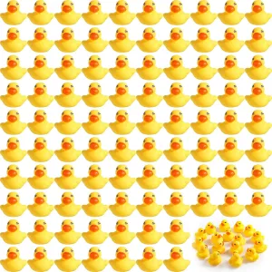 Teling 200 Pcs Mini Rubber Ducks in Bulk Yellow Tiny Baby Shower Ducks Float Squeak Bathtub Duckies Preschool Bath Toy for Birthday Party Gift (Yellow)
