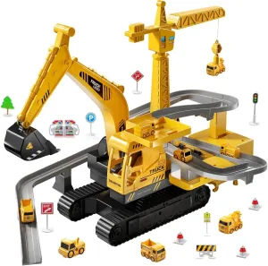 TEMI Construction Truck Toys - Engineering Digger Race Tracks, Kids Excavator Crane Toys for 3-7 Year Olds, Gifts for Boys & Girls Aged 4-6
