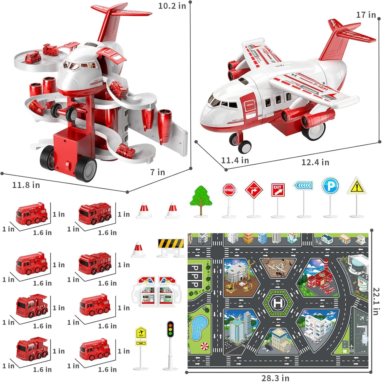 TEMI Kids Airplane Boy Toys for 3 4 5 Year Old Boys - Car Race Tracks for Kids Ages 3-5 with 8 Small Car Toys, Toddlers Educational Toy, Birthday Gifts for Boys 3-5, Birthday Gifts for Boys Girls 3-5