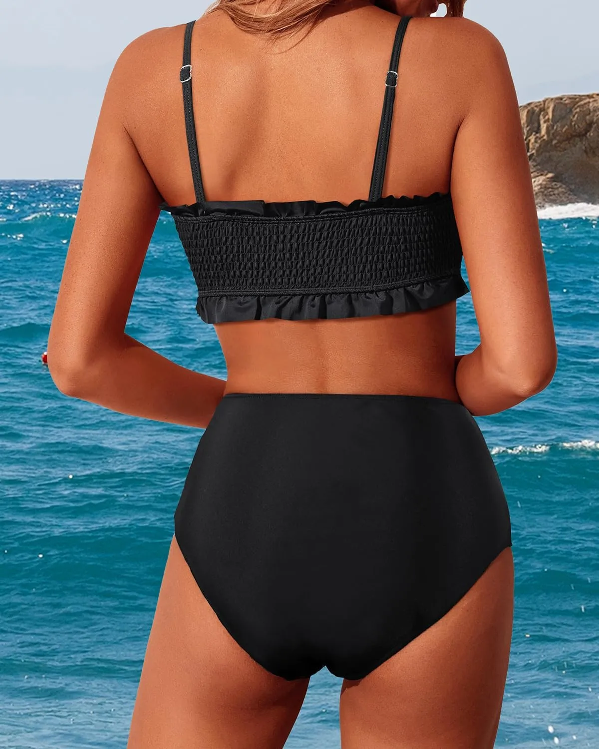 Tempt Me Women Bandeau High Waisted Bikini Sets Smocked Swimsuit Strapless Two Piece Bathing Suit