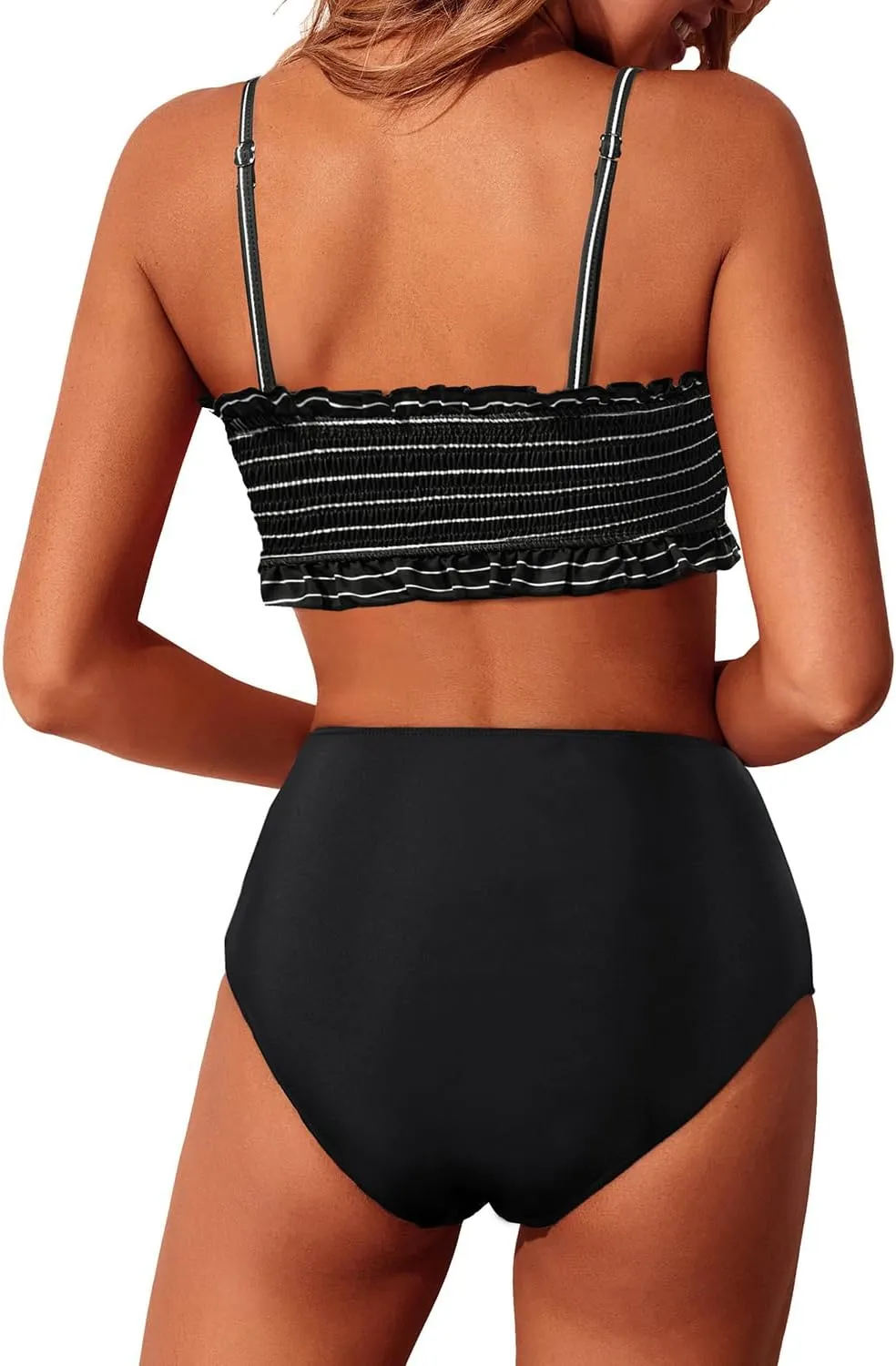 Tempt Me Women Bandeau High Waisted Bikini Sets Smocked Swimsuit Strapless Two Piece Bathing Suit