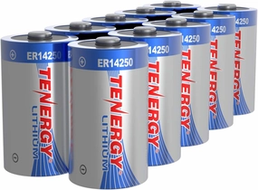 Tenergy High Capacity 3.6V 1/2 AA Lithium Battery, 1200mAh ER14250 Non-Rechargeable Batteries for Alarm Systems, Home Security Sensors, Smart Dog Collars, Utility Meters, UL Certified, 10 Pack
