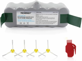 Tenergy New Extended Life 1000 Cycles 14.4V 3850mAh NiMH Battery for iRobot Roomba 900 800 700 600 500 Series, Vacuum Rechargeable Replacement Batteries, Bonus 4 Side Brushes and 1 Brush Cleaning Tool