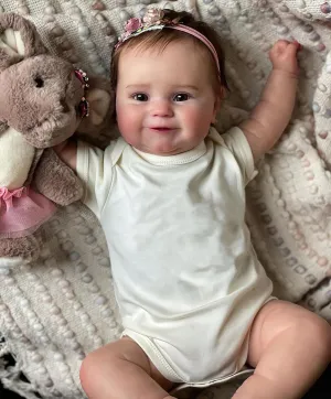 TERABITHIA 20 Inches Real Baby Size Rooted Hair Lifelike Smiling Reborn Baby Doll Crafted in Full Body Silicone Vinyl Anatomically Correct Realistic Newborn Girl Dolls Waterproof Toy for Girls