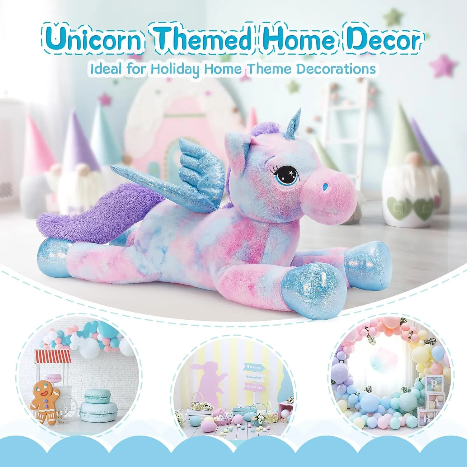 Tezituor 43in Rainbow Purple Unicorn Stuffed Animal with Wing, Giant Stuffed Unicorn Plush Toys for Girls and Women, Plush Gifts for Valentines Day, Christmas, Birthday and Party