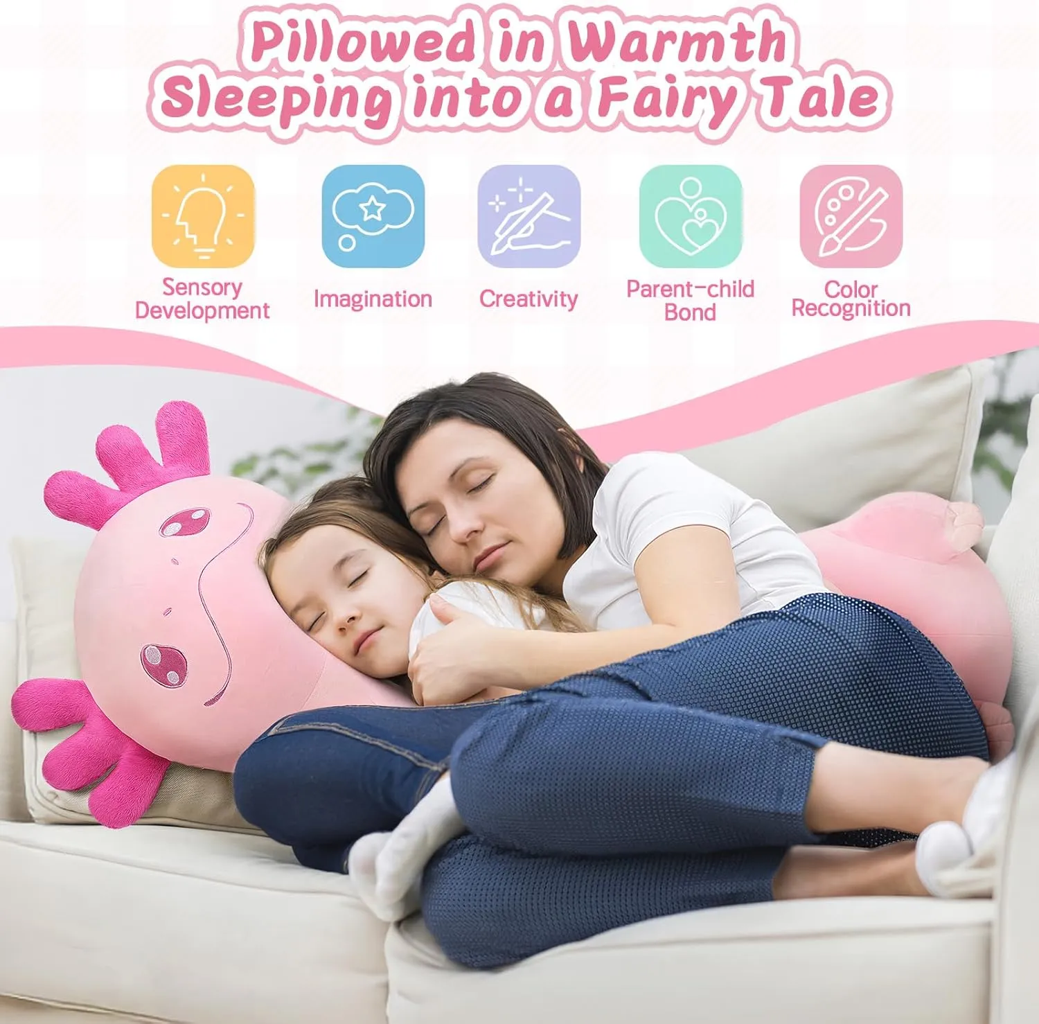 Tezituor Long Axolotl Plush Body Pillow, 39.5 Inches Giant Pink Axolotl Stuffed Animal Soft Hugging Pillow Big Salamander Toys for Girls Kids Birthday Gifts