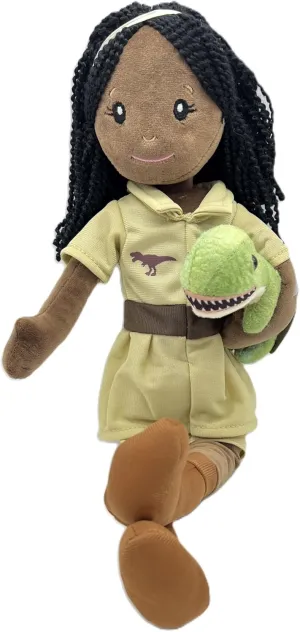 The Petting Zoo, Paleontologist Plush Doll with T-Rex Stuffed Animal, Gifts for Girls, Soft Doll with Dinosaur Plush Toy, 16 inch (African American)