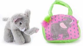 The Petting Zoo Elephant Stuffed Animal Plushie and Purse Set, Gifts for Kids, Wildlife Animal Toy, Gray Elephant Plush Toy and Purse Pet Carrier