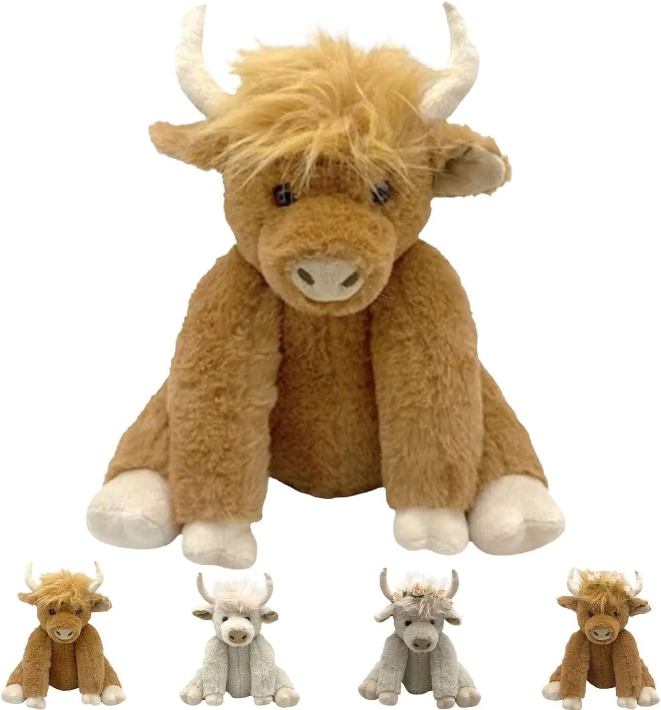 Theorbi Highland Cow Plush Toy, Realistic Scottish Cow Stuffed Animal for Kids (Brown)