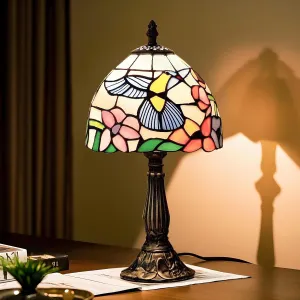 Tiffany style table lamp,8" Stained Glass lamp Design Handmade Vintage Desk Lamp for Bedroom, LED Glass Bedside Hummingbird Tiffany Table Lamp for Living Room,Office Deco or ,Gift Atmosphere Lights