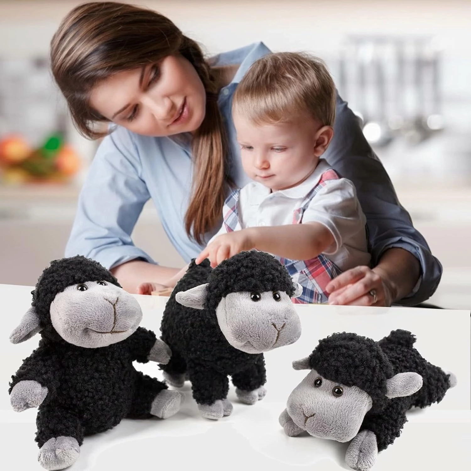 Tiny Heart Lamb Stuffed Animal Sheep Plush Toy 3 Pcs Cute and Super Soft Nursery Home Decor Bedroom Small Gift for Kids Boys and Girls Companions Black
