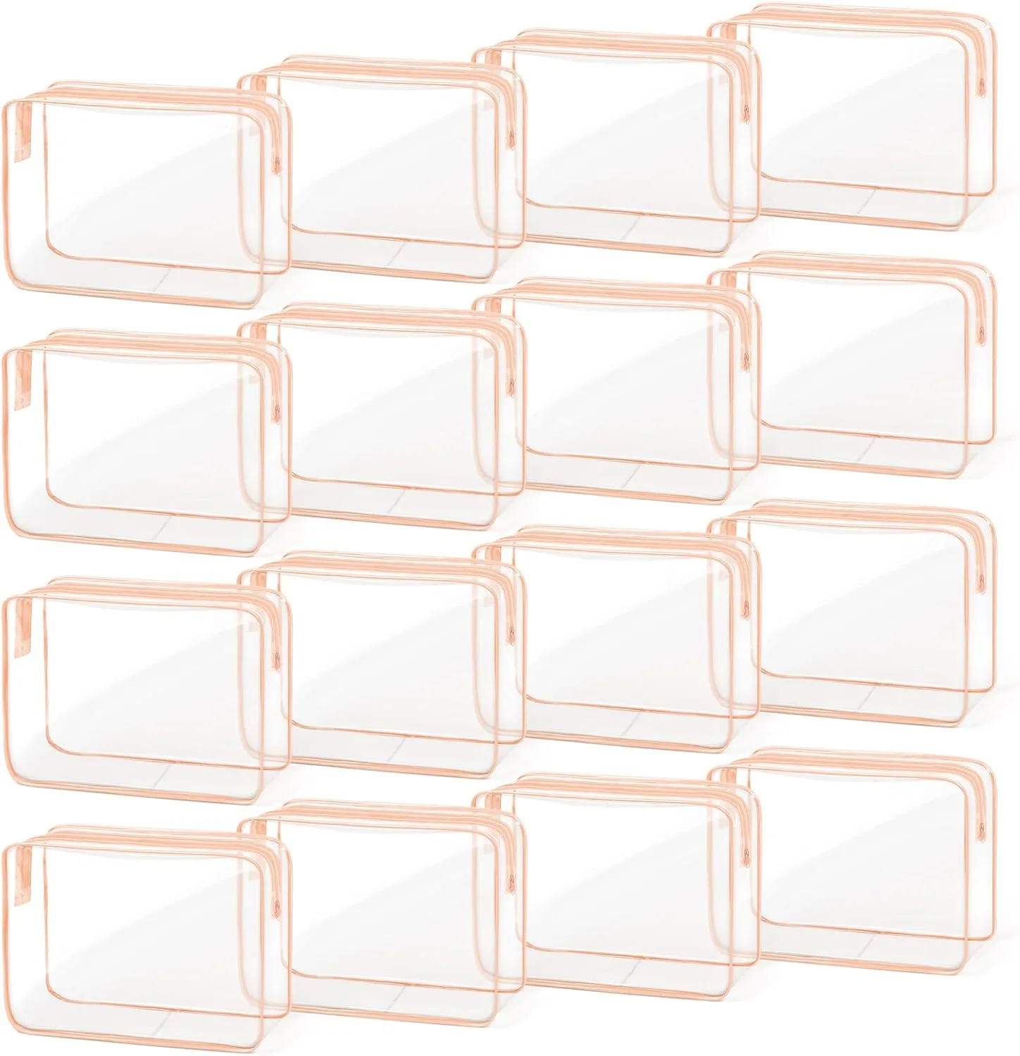TISRATOK 16 PCS Clear Makeup Bag, Travel Essentials Toiletry Bag, Transparent PVC Cosmetic Organizer Toy Storage Pouch for Women Men - Orange-pink,Large