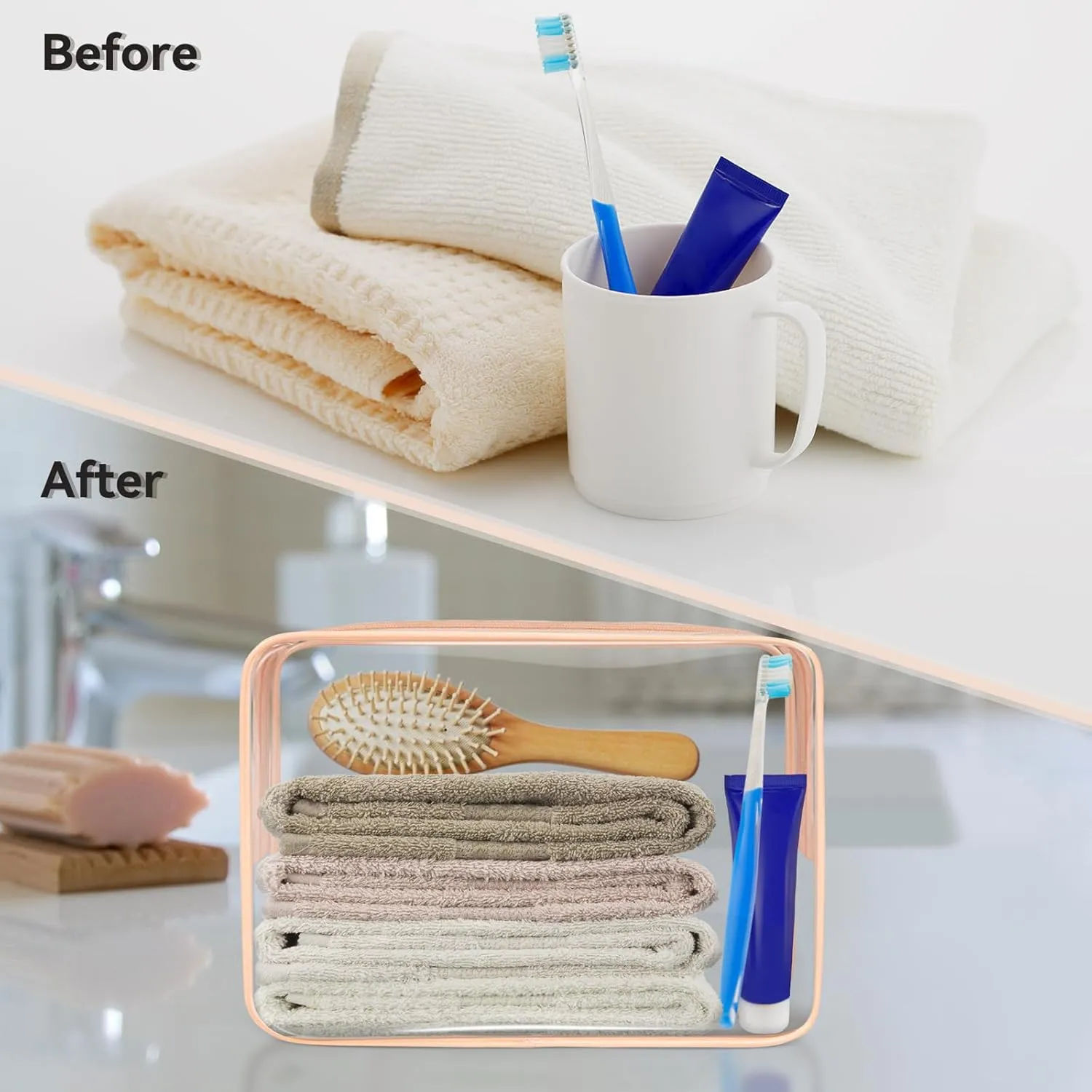 TISRATOK 16 PCS Clear Makeup Bag, Travel Essentials Toiletry Bag, Transparent PVC Cosmetic Organizer Toy Storage Pouch for Women Men - Orange-pink,Large