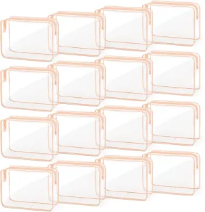TISRATOK 16 PCS Clear Makeup Bag, Travel Essentials Toiletry Bag, Transparent PVC Cosmetic Organizer Toy Storage Pouch for Women Men - Orange-pink,Large