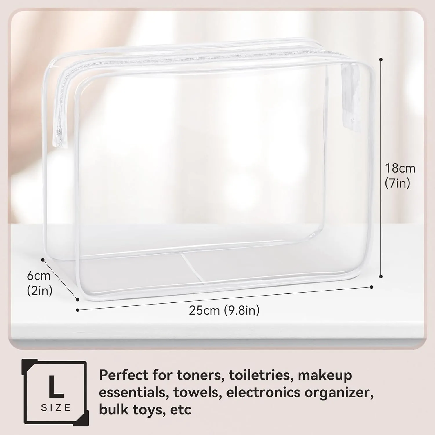 TISRATOK 16 PCS Clear Makeup Bag, Travel Essentials Toiletry Bag, Transparent PVC Cosmetic Organizer Toy Storage Pouch for Women Men - WHITE,Large