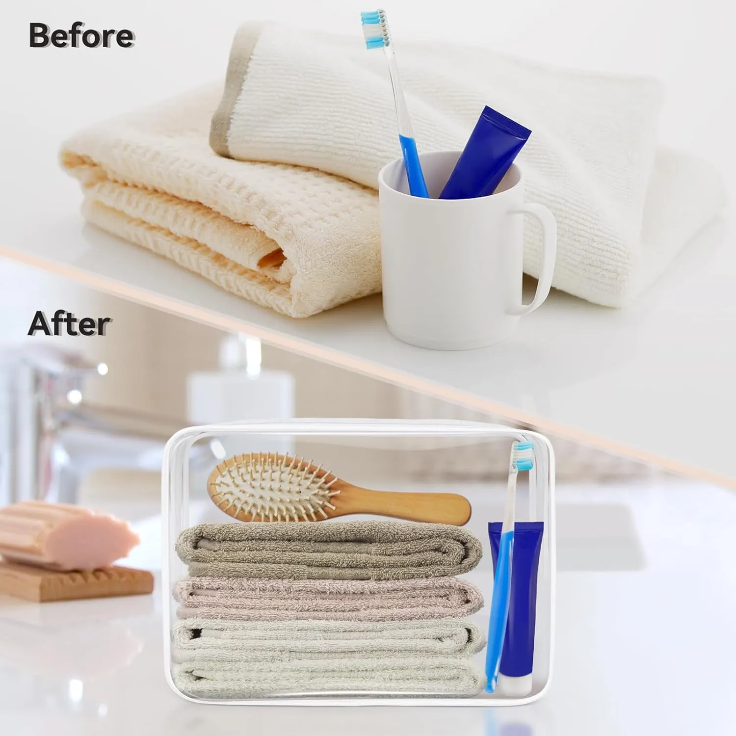 TISRATOK 16 PCS Clear Makeup Bag, Travel Essentials Toiletry Bag, Transparent PVC Cosmetic Organizer Toy Storage Pouch for Women Men - WHITE,Large