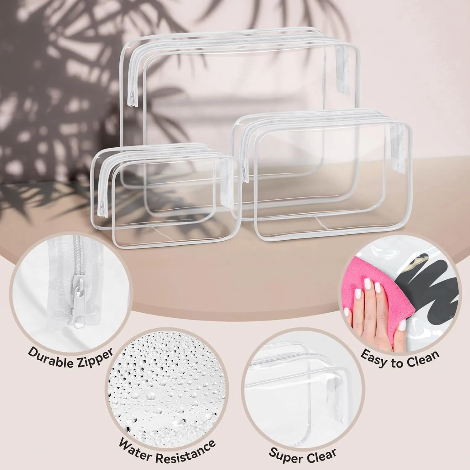 TISRATOK 16 PCS Clear Makeup Bag, Travel Essentials Toiletry Bag, Transparent PVC Cosmetic Organizer Toy Storage Pouch for Women Men - WHITE,Large