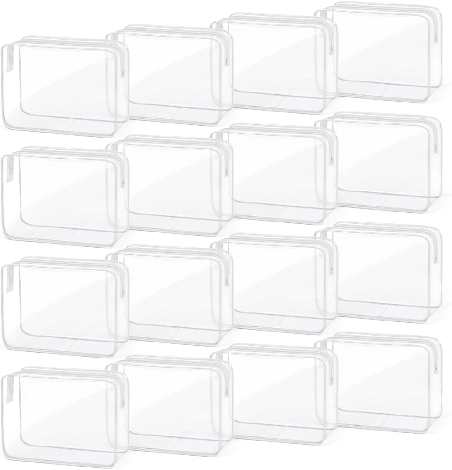 TISRATOK 16 PCS Clear Makeup Bag, Travel Essentials Toiletry Bag, Transparent PVC Cosmetic Organizer Toy Storage Pouch for Women Men - WHITE,Large
