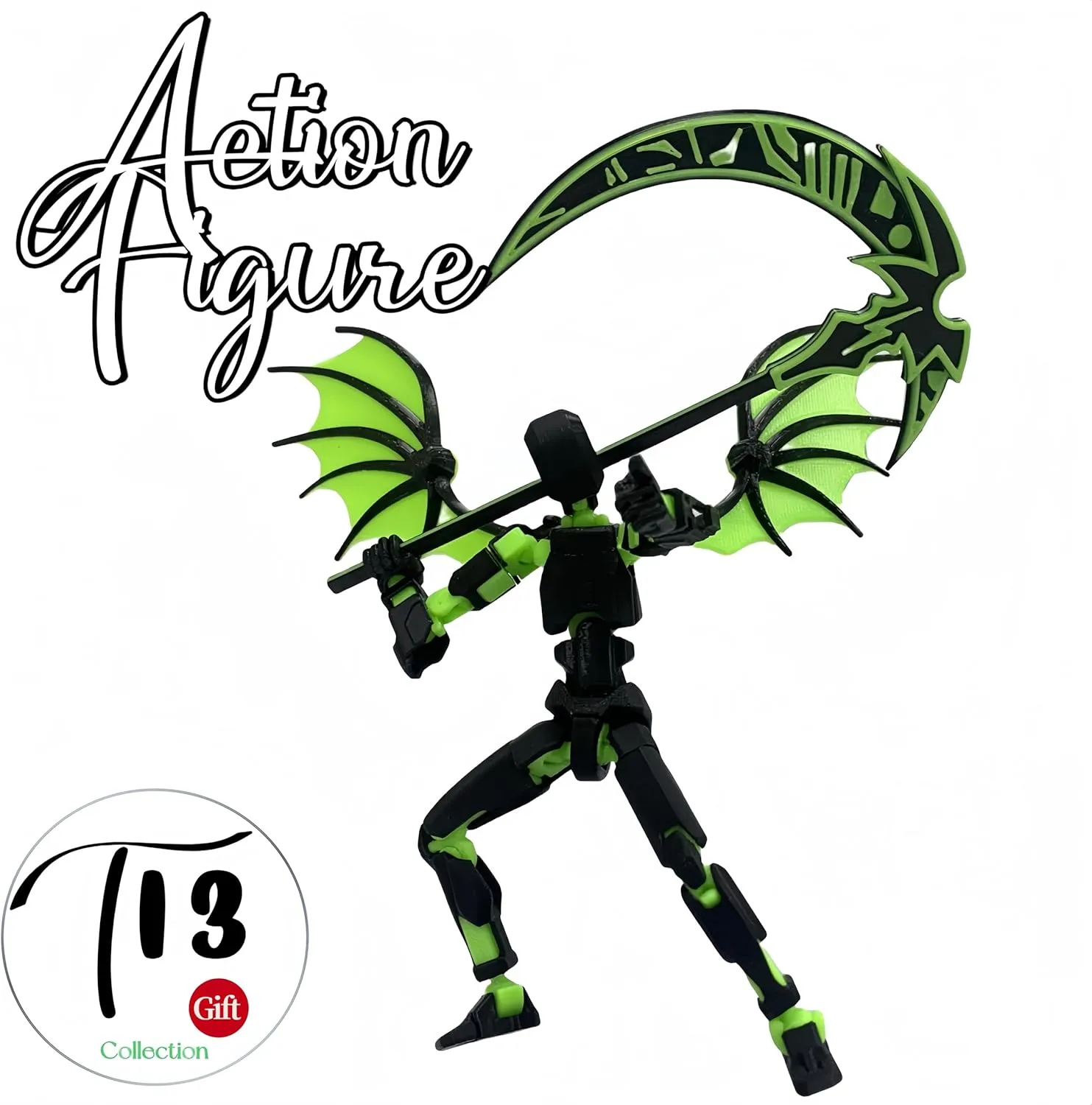Titan 13 Action Figures,(2Pack) Assembly Completed Dummy 13 Action Figures, Lucky T13 Action Figure, T13 Action Figure 3D Printed Multi-Jointed Movable, Green and Red Sickle