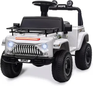Toddler 6V Ride On Toy, Mini Truck, Kids Electric Car with Sound Effects & Music, Led Lights, 2 Speeds, Horn, Spring Suspension, 2.8MPH Max Speed, for Boys Girls, White