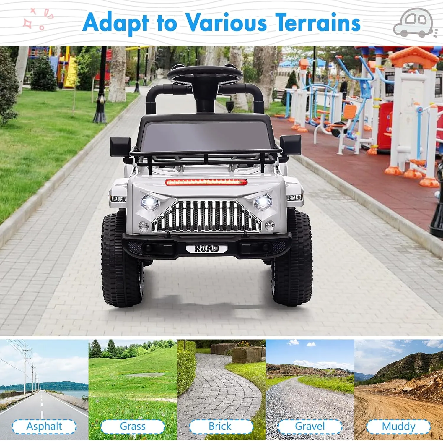 Toddler 6V Ride On Toy, Mini Truck, Kids Electric Car with Sound Effects & Music, Led Lights, 2 Speeds, Horn, Spring Suspension, 2.8MPH Max Speed, for Boys Girls, White