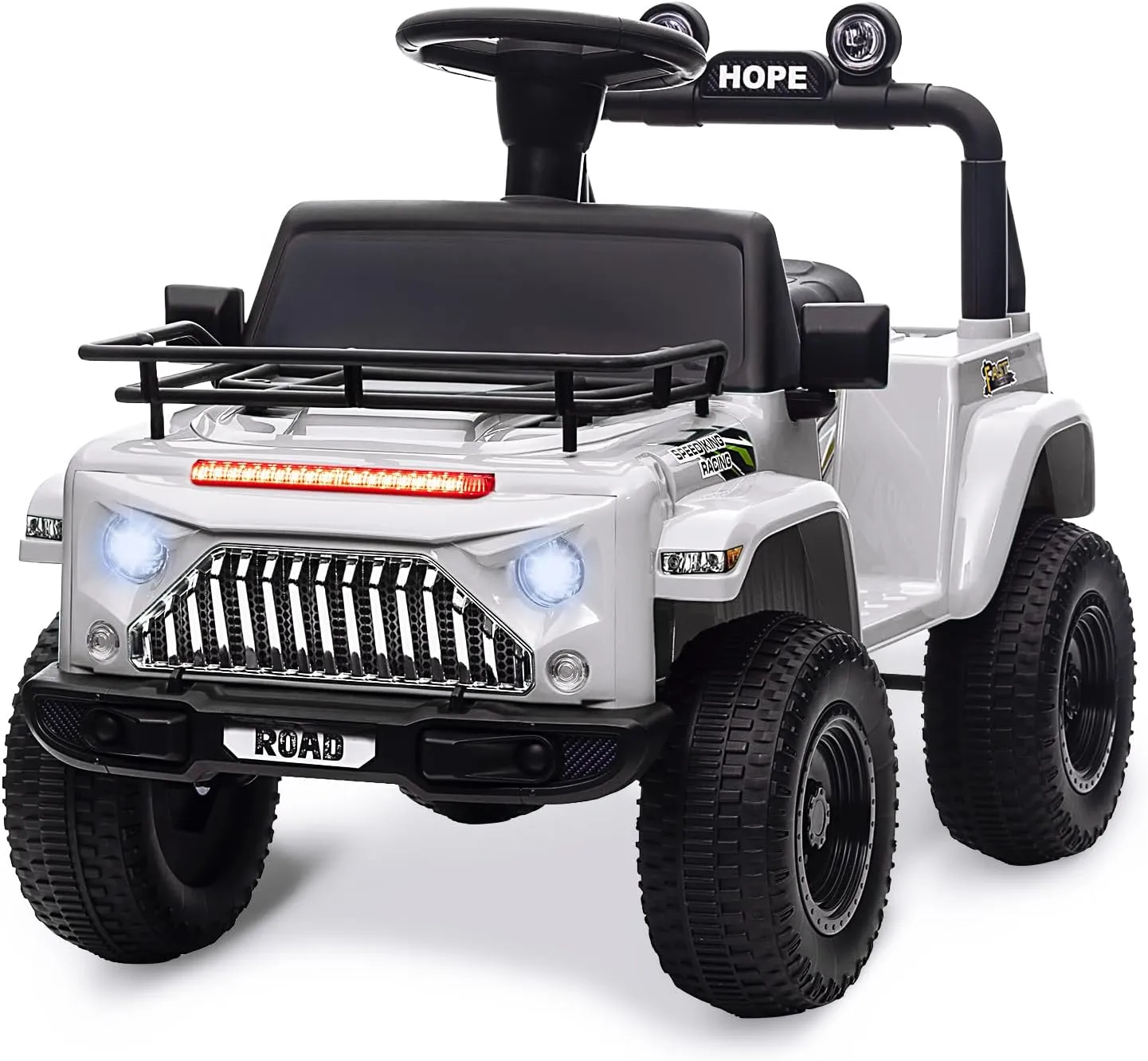 Toddler 6V Ride On Toy, Mini Truck, Kids Electric Car with Sound Effects & Music, Led Lights, 2 Speeds, Horn, Spring Suspension, 2.8MPH Max Speed, for Boys Girls, White
