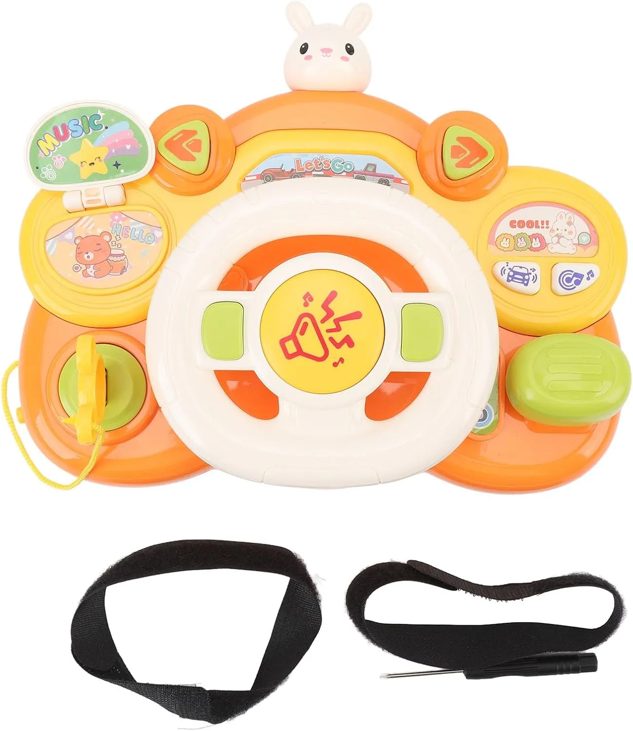 Toddler Driving Toys, Simulated Education, Musical Steering Wheel Toys, Sound Light for Boys and Girls (Bunny)