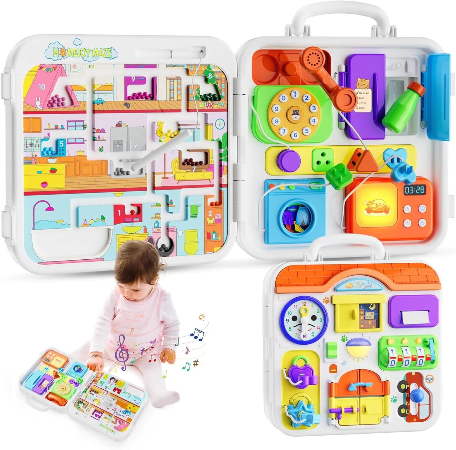 Toddler Montessori Toy Busy Board for 1-2 Year Old Boys Girls Gift, Baby Toy 12-18 Months, Musical Learning Educational Toys for 1 Year Old, 1st Birthday Baby Boy Girl Gifts