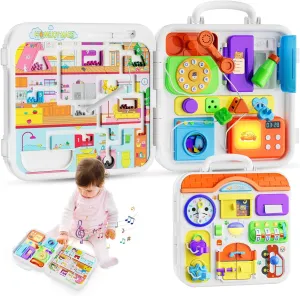Toddler Montessori Toy Busy Board for 1-2 Year Old Boys Girls Gift, Baby Toy 12-18 Months, Musical Learning Educational Toys for 1 Year Old, 1st Birthday Baby Boy Girl Gifts