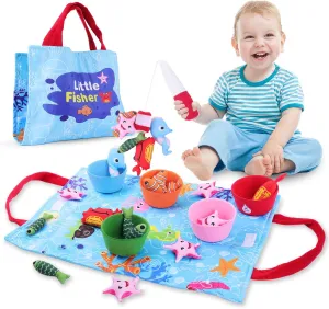 Toddler Toy Montessori Toys for 1 Year Old Baby Boy Girl Birthday Gift, 22pcs Cloth Fishing Game Learning Toys for Toddlers 1-3 - Counting, Color Sorting, Fine Motor Skills 6-18 Months Babies