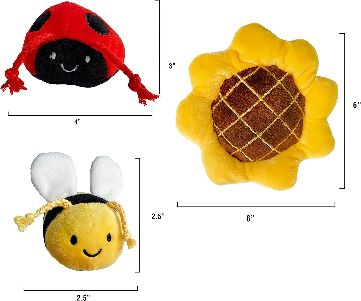 TONBO Springtime Combo - Crinkle Plush Cute Dog Toys, Sunflower, Bumblebee, Ladybug