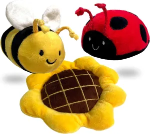 TONBO Springtime Combo - Crinkle Plush Cute Dog Toys, Sunflower, Bumblebee, Ladybug