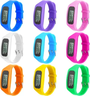 Tondiamo 9 Pcs Fitness Tracker Watch Silicone LED Walking Running Pedometer Calorie Burning and Step Counting Watch Pedometer Bracelet for Walking Men Women Kids Sports, Multi Colors