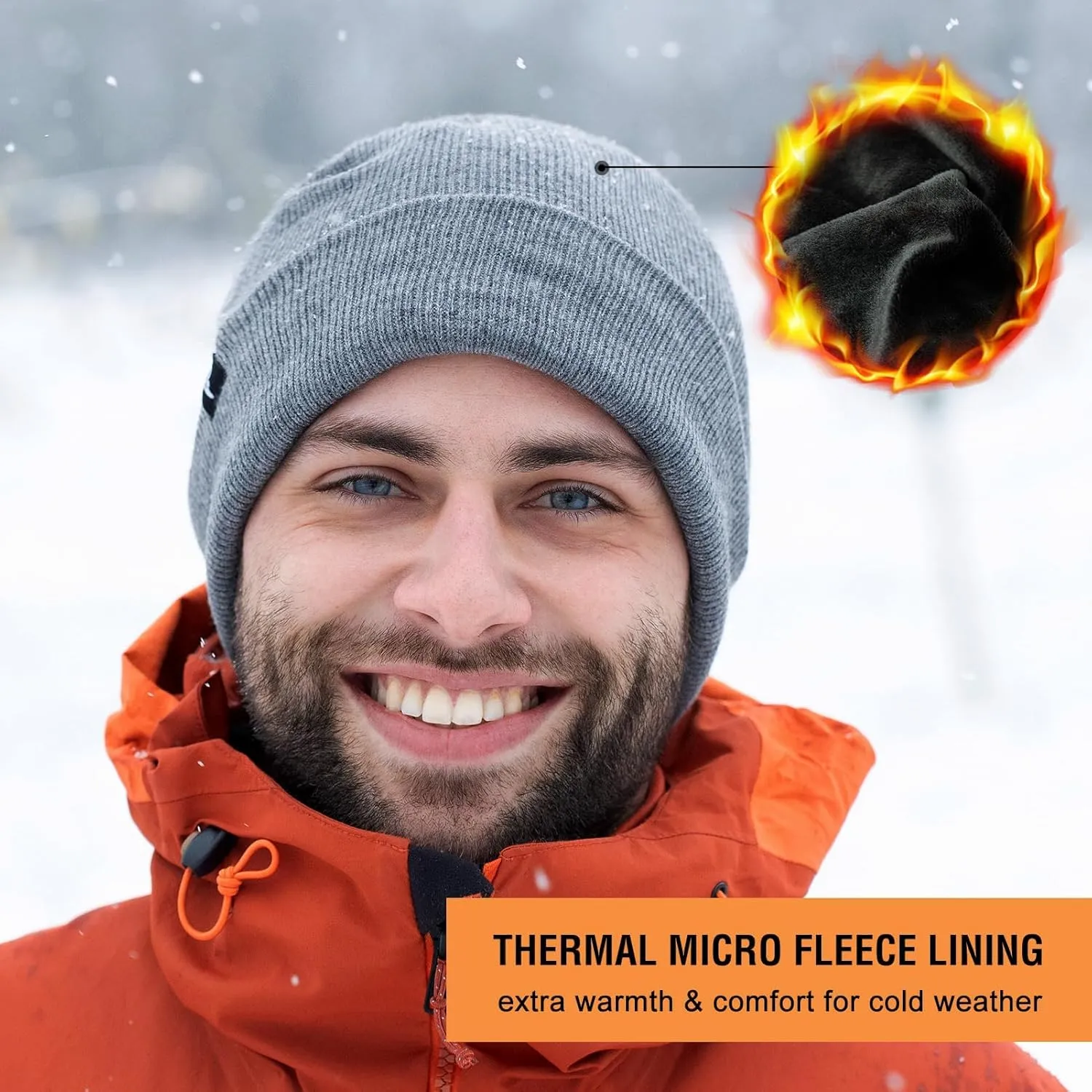 TOP-EX Oversized XL XXL Waterproof Beanies Scarf Set Fleece Lined Neck Protection Mens Womens Gift