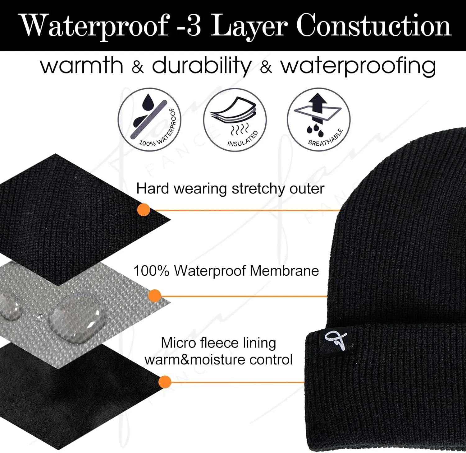 TOP-EX Oversized XL XXL Waterproof Beanies Scarf Set Fleece Lined Neck Protection Mens Womens Gift