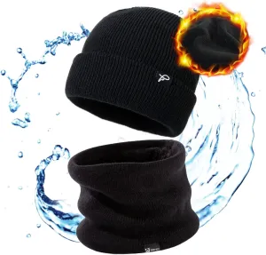 TOP-EX Oversized XL XXL Waterproof Beanies Scarf Set Fleece Lined Neck Protection Mens Womens Gift