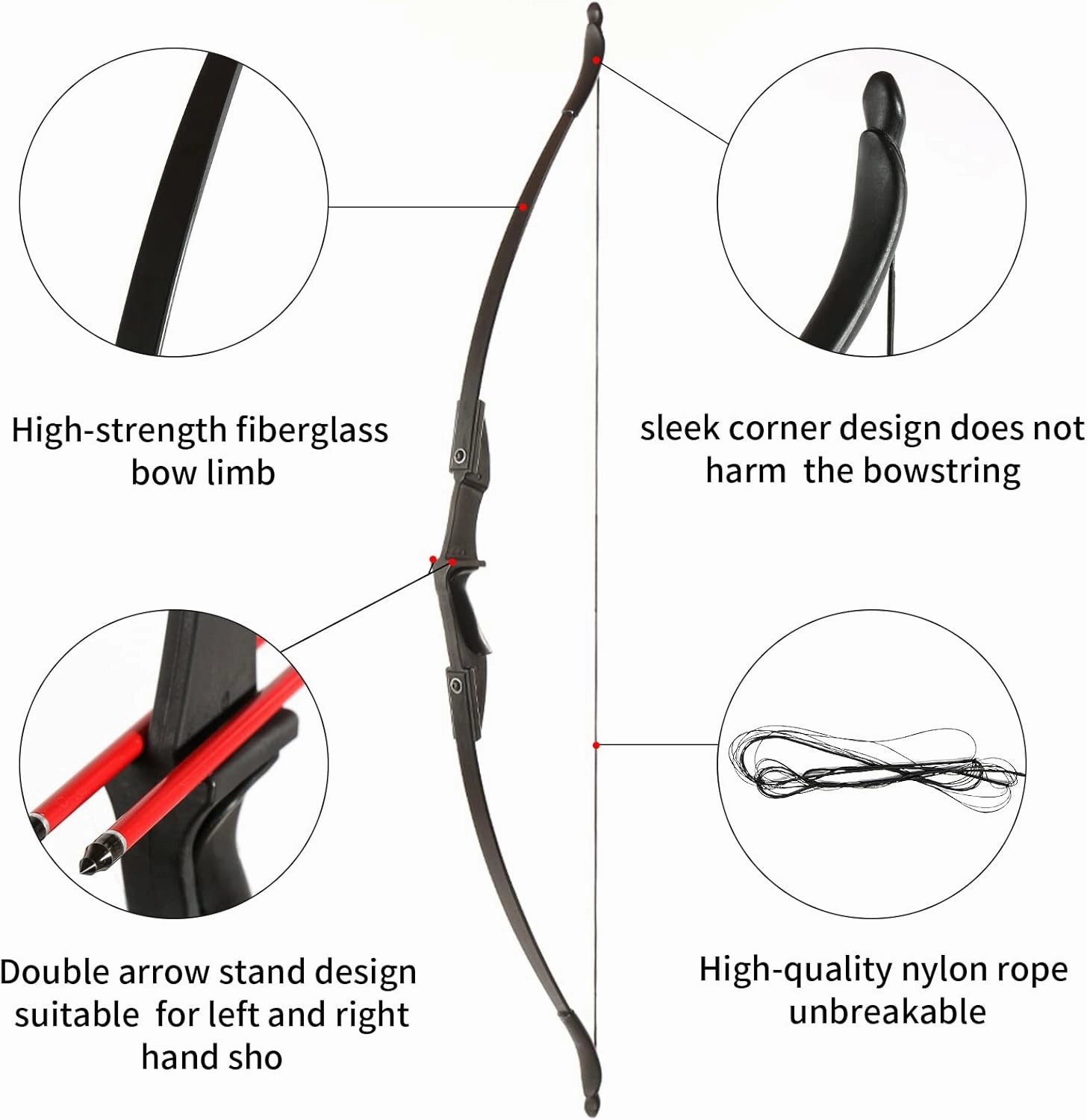 TOPARCHERY Archery 57" Takedown Youth Recurve Bow Hunting Black Long Bow for Beginner Teenagers Right Left Hand Black - Draw Weight 20lbs 30lbs 40lbs