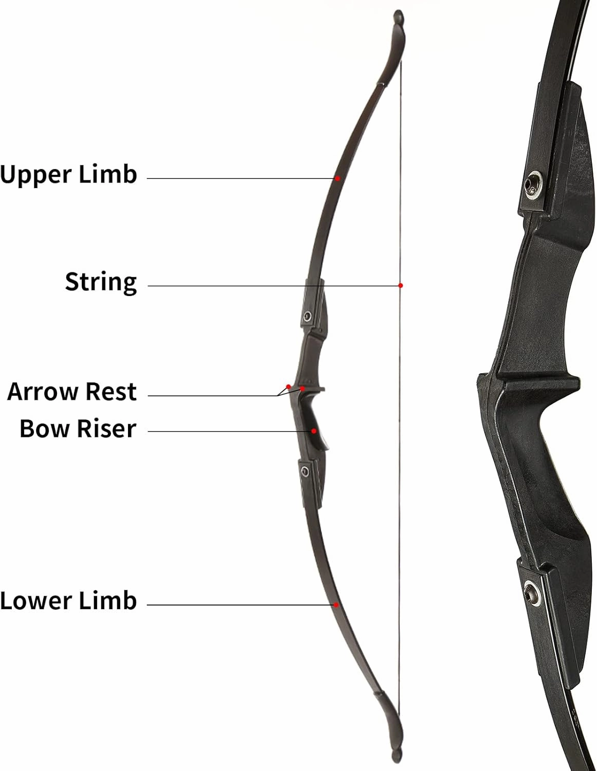 TOPARCHERY Archery 57" Takedown Youth Recurve Bow Hunting Black Long Bow for Beginner Teenagers Right Left Hand Black - Draw Weight 20lbs 30lbs 40lbs
