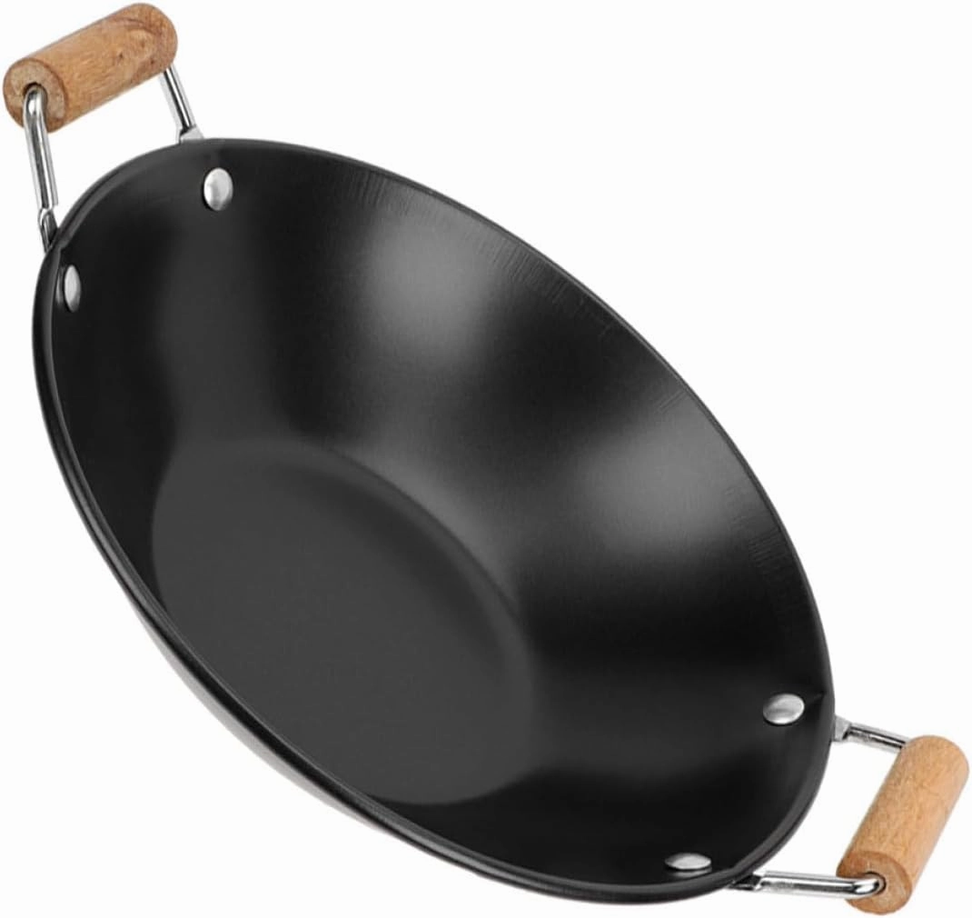 Totority Stainless Steel Frying Pot with Wooden Handle Non-spill Design for Single Serving for Camping and Takeout Cooking Pot with Dual Handles